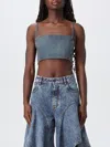 Alaïa Cropped Denim Top With Structured Silhouette In Blue