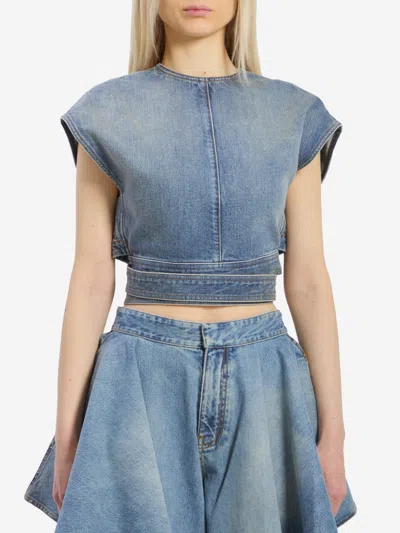 Alaïa Denim Top With Belt In Blue