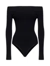 Alaïa Off-the-shoulder Long-sleeve Rib Bodysuit In Noir Alaia