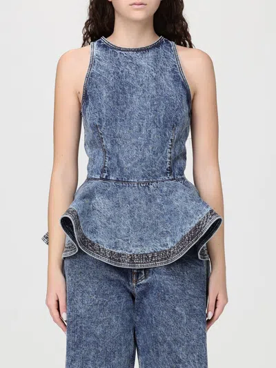 Alaïa Alaia Peplum Halterneck Top With Ruched Hem And Fitted Waist In Blue