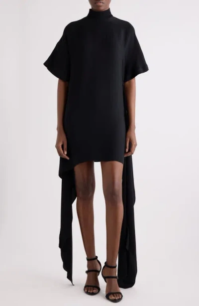 Alaïa Jersey Mini Dress High Neckline Asymmetrical Hem In Black