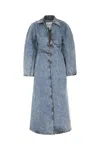 Alaïa Womens Spiral Two-slip-pockets Denim-blend Trench Coat Bleu Neige In Bleu Neige