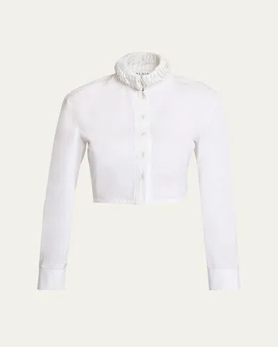 Alaïa Trimmed Collar Crop Button-down Shirt In Blanco