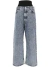Alaïa Wide Denim Jeans With Knitted Band In Bleu Neige