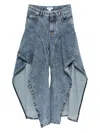 Alaïa Wide Leg Ruffle Hem Cotton Trousers In Blue