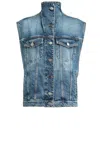 Alaïa Womens Alaia High-neck Faded-wash Regular-fit Denim-blend Vest In Blue