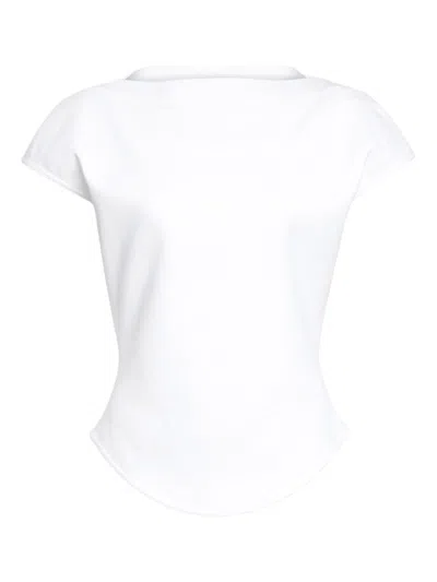Alaïa Fitted Cotton T-shirt With Wing Sleeves In White