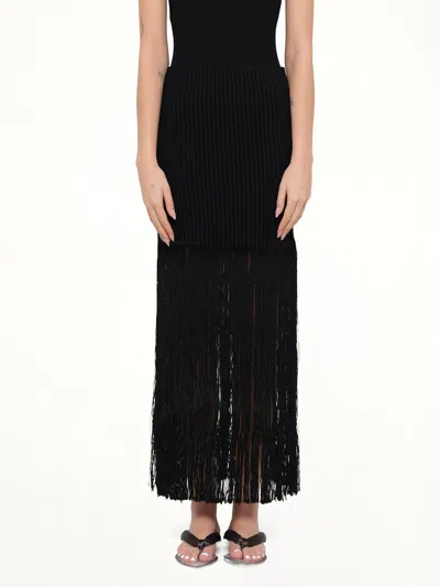 Alaïa Tube Fringed Knit Skirt In Black