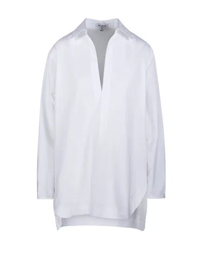 Alaïa Tunic Poplin Shirt Dress In White