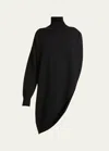Alaïa Asymmetric Caped Turtleneck Sweater In Noir Alaia