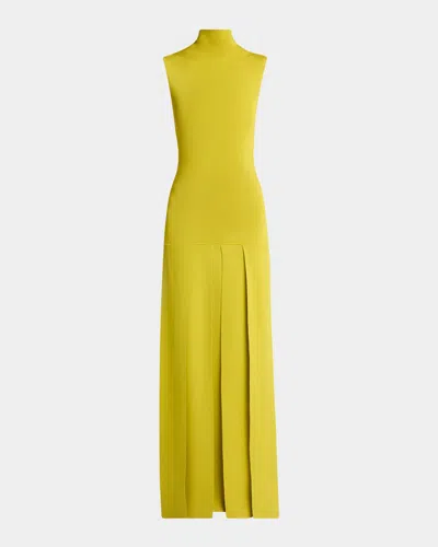 Alaïa Turtleneck Carwash Knit Maxi Dress In Green