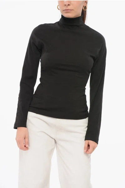 Alaïa Turtleneck Cinched T-shirt With Back Zip In Black