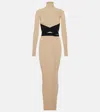 Alaïa Belted Jersey Turtleneck Maxi Dress In Beige