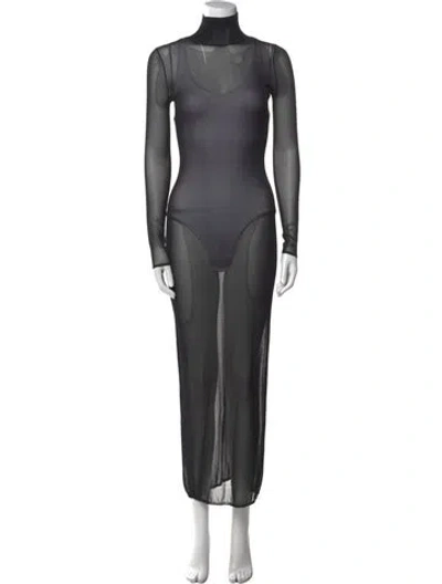 Pre-owned Alaïa Turtleneck Long Dress In Black