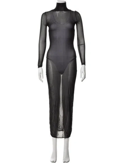 Pre-owned Alaïa Turtleneck Long Dress In Black