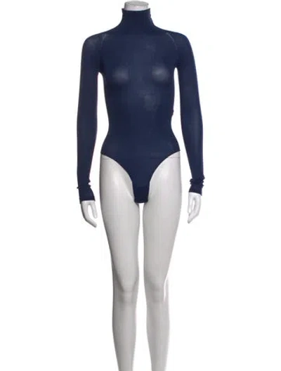 Pre-owned Alaïa Turtleneck Long Sleeve Bodysuit In Blue