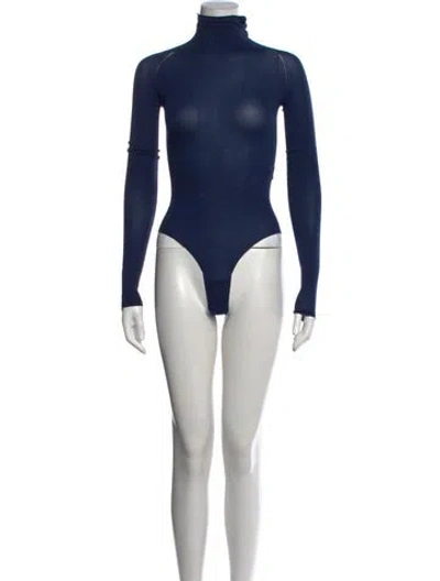 Pre-owned Alaïa Turtleneck Long Sleeve Bodysuit W/ Tags In Blue