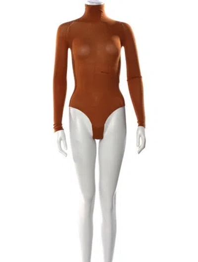 Pre-owned Alaïa Turtleneck Long Sleeve Bodysuit W/ Tags In Brown