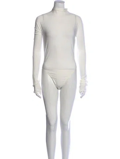 Pre-owned Alaïa Turtleneck Long Sleeve Bodysuit In White