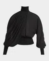 Alaïa Turtleneck Asymmetric Chiffon Blouse In Noir Alaia