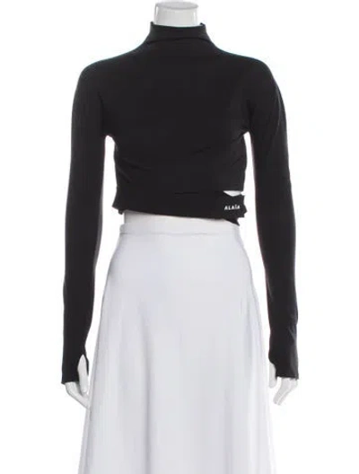 Pre-owned Alaïa Turtleneck Long Sleeve Crop Top In Black