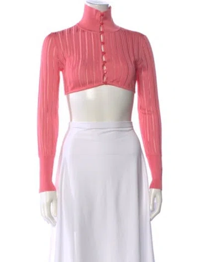 Pre-owned Alaïa Turtleneck Long Sleeve Crop Top In Pink