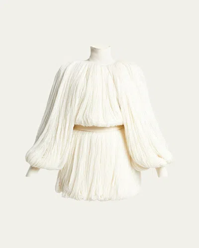 Alaïa Turtleneck Long-sleeve Fringe Sweater In Blanc Casse