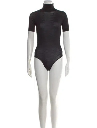 Pre-owned Alaïa Turtleneck Short Sleeve Bodysuit In Black