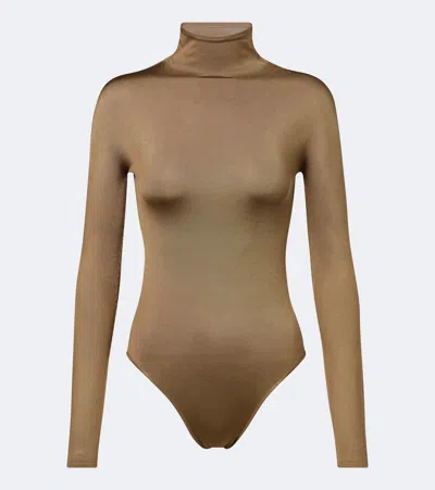 Alaïa Turtleneck Silk-blend Bodysuit In Gold