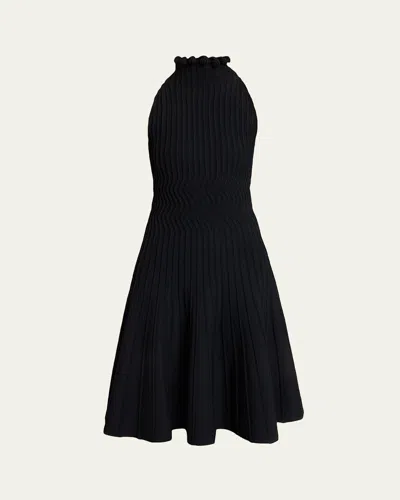 Alaïa Turtleneck Sleeveless Rib Fit-&-flare Dress In Black