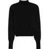 Alaïa Turtleneck Ribbed Wool Blend Sweater With Balloon Sleeves In Noir