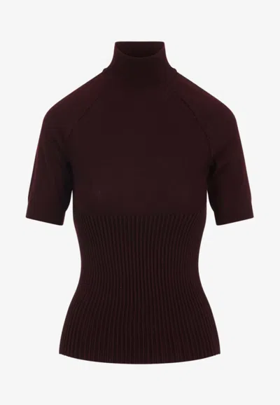 Alaïa Turtleneck Wool Knit Top In Burgundy