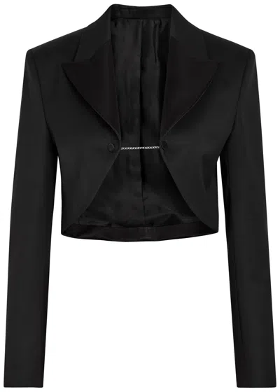 Alaïa Tuxedo Bolero Cropped Silk And Stretch-wool Jacket In Black