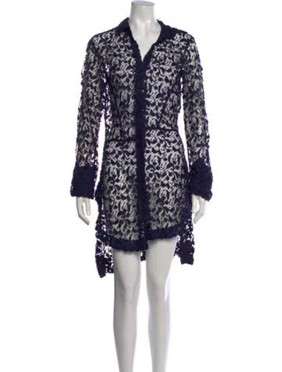 Pre-owned Alaïa Tweed Pattern V-neck Top In Blue
