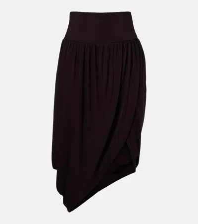 Alaïa Twisted Asymmetric Jersey Midi Skirt In Brown