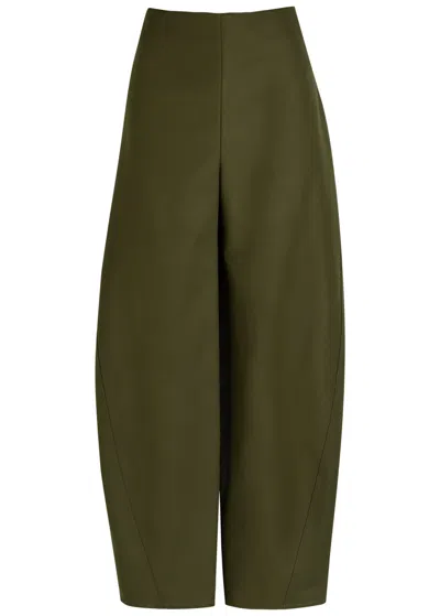 Alaïa Twisted Barrel-leg Cotton Trousers In Green