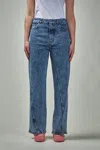 Alaïa Twisted Low Waist Denim Pants In Blue