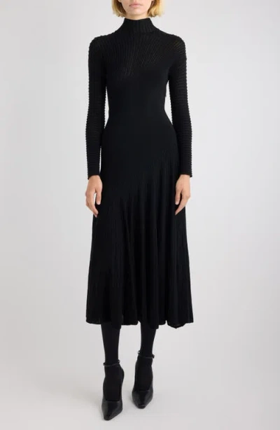 Alaïa Twisted Rib Long Sleeve Wool Blend Dress In Black