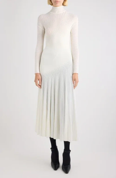 Alaïa Twisted Rib Long Sleeve Wool Blend Dress In White