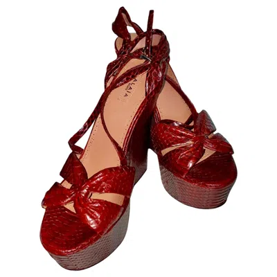 Pre-owned Alaïa Unworn Alaia Vintage Exotic Snake Skin High Heel Wedges Sandals 38 8 In Red