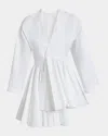Alaïa Womens Spiral-belt Pleated Cotton-poplin Mini Dress Blanc In Blanc