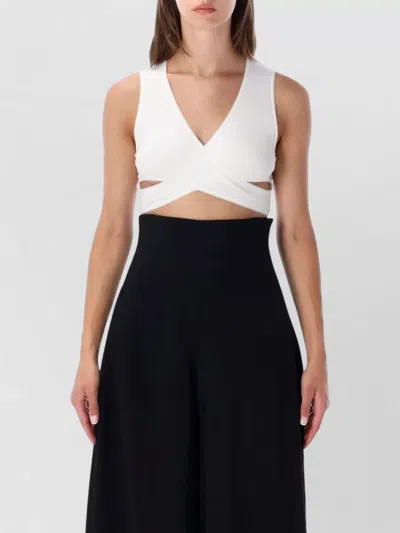Alaïa V Neck Cropped Rib Jersey Top In Multi