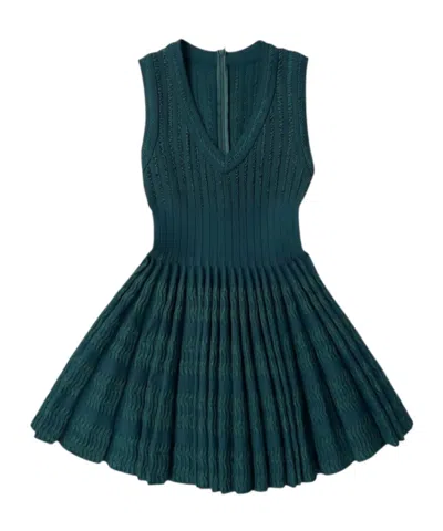 Alaïa V-neck Flared Dress In Green