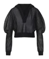 Alaïa Long-sleeved Linen And Silk Hooded Top In Black