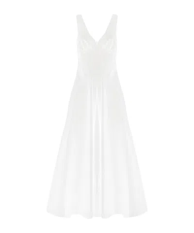 Alaïa V-neck Striped Midi Dress In White