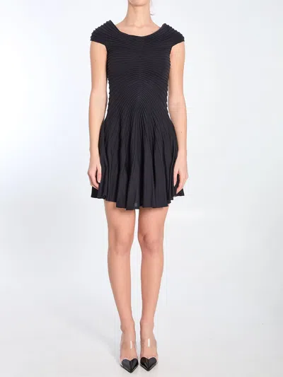 ALAÏA ALAIA V-NECK MIDWEIGHT KNIT WOOL MINI DRESS