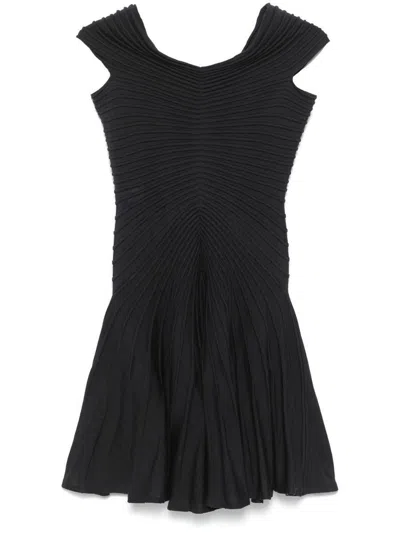 Alaïa V-neck Midweight Knit Wool Mini Dress In Grey