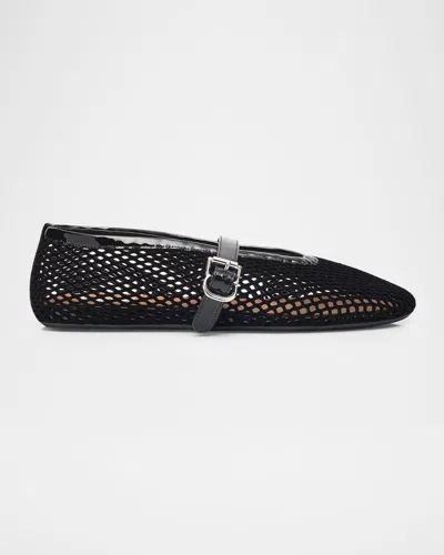 Alaïa Velvet Fishnet Mary Jane Ballerina Flats In Black