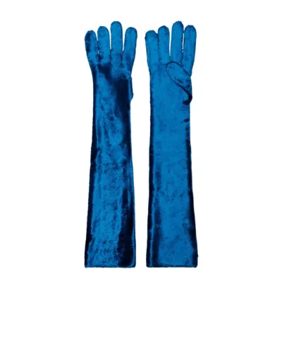 Alaïa Velvet Knitted Gloves In Blue