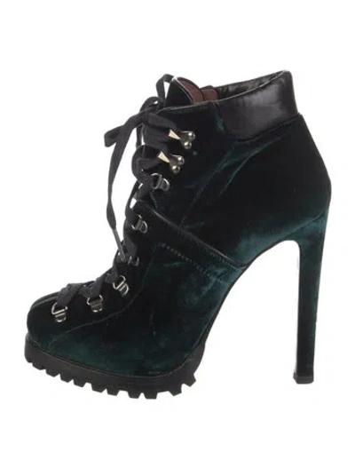 Pre-owned Alaïa Velvet Lace-up Boots In Green